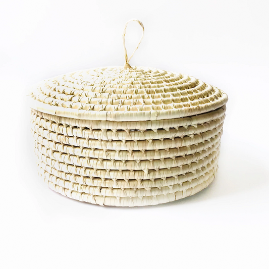 White Tortillero & Bread Palm Fiber Basket with Lid