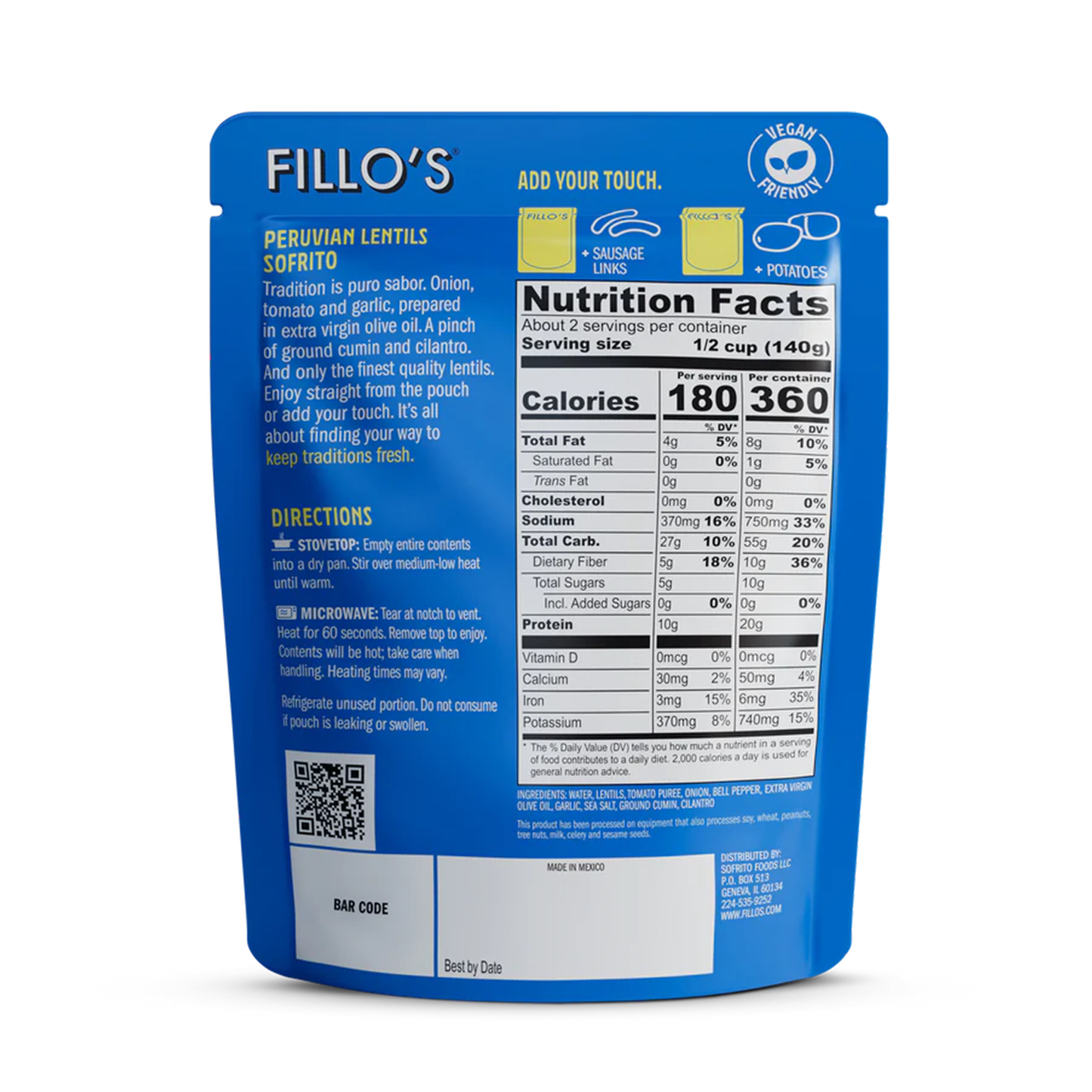 Fillo's® Sofrito Beans Peruvian Lentils 283g