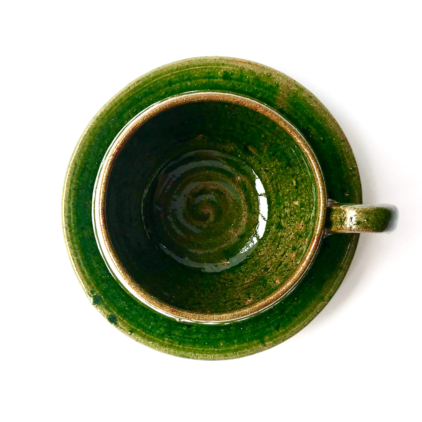 Green Glazed Clay Coffee Cup & Saucer