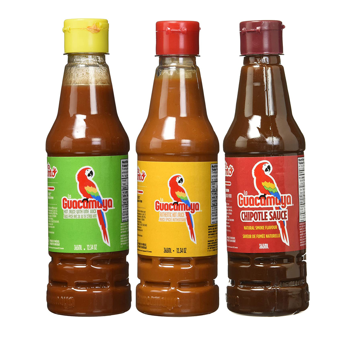 Pack de variétés de sauce piquante mexicaine authentique Guacamaya® 365 ml - 3 unités