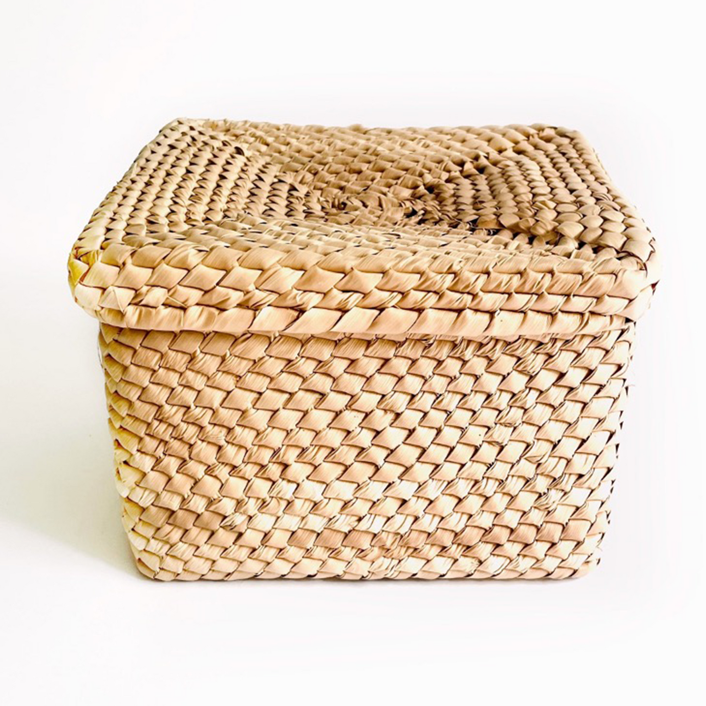 Square Palm Fiber Basket with Lid