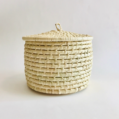 White Tortillero & Bread Palm Fiber Basket with Lid