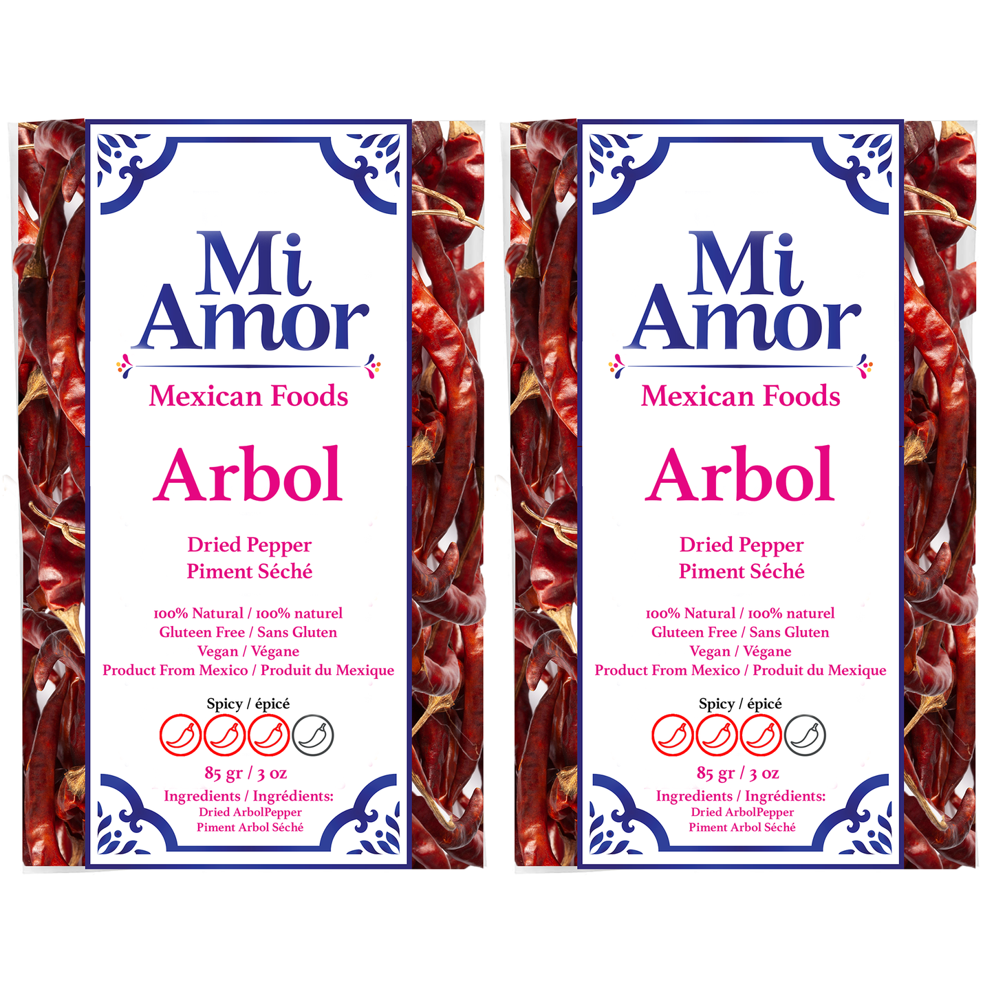 Mi Amor Whole Dried Arbol Chilli Peppers 170g - 2 Packs of 85g each