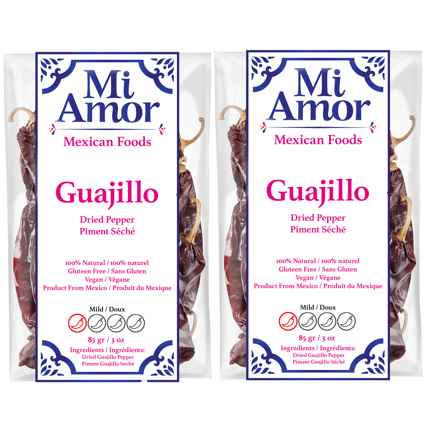 Mi Amor Whole Dried Guajillo Chilli Pepper 170g - 2 Packs of 85g each