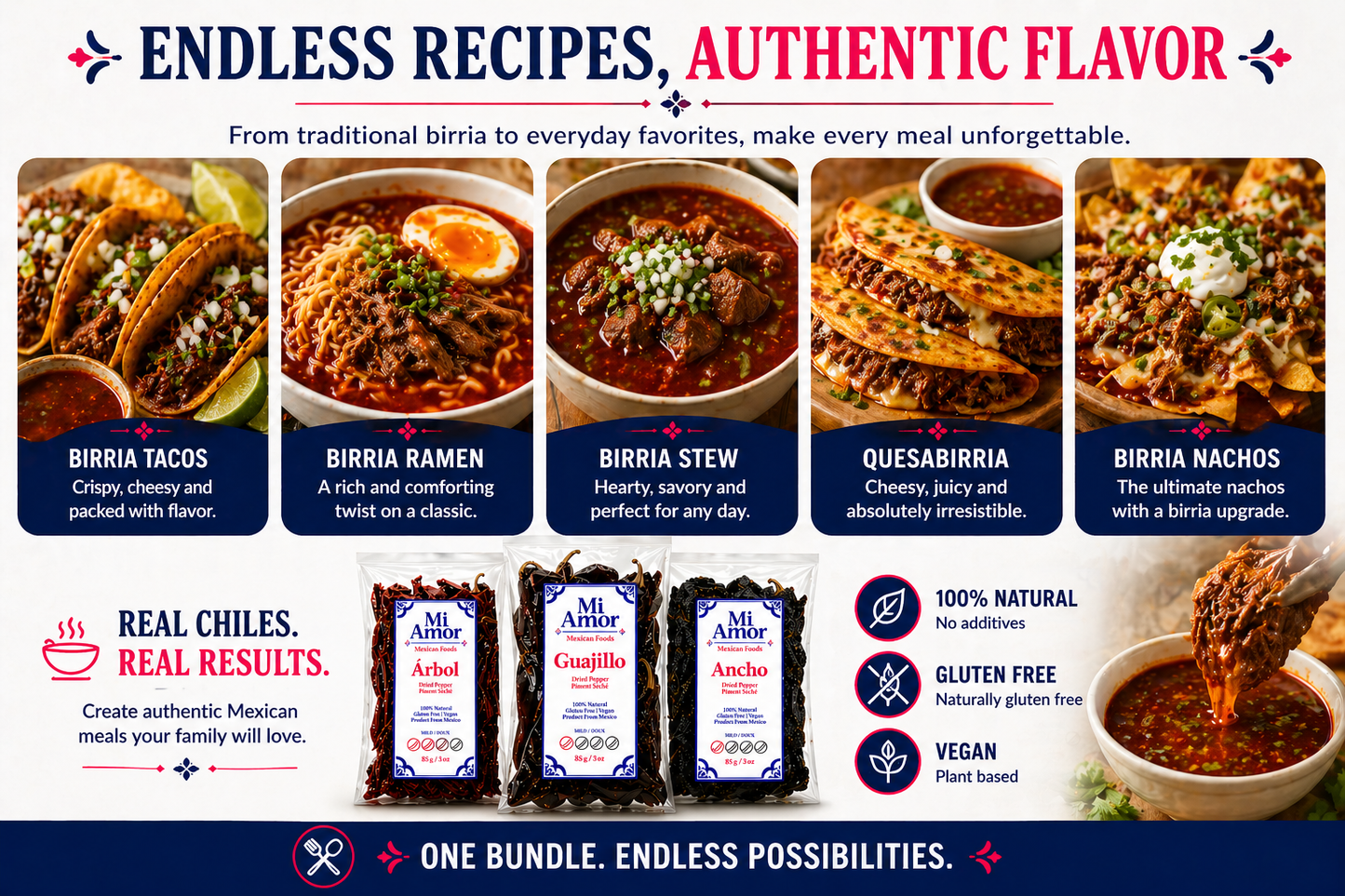 Mi Amor Birria Chile Mix — Guajillo, Ancho & Árbol Bundle