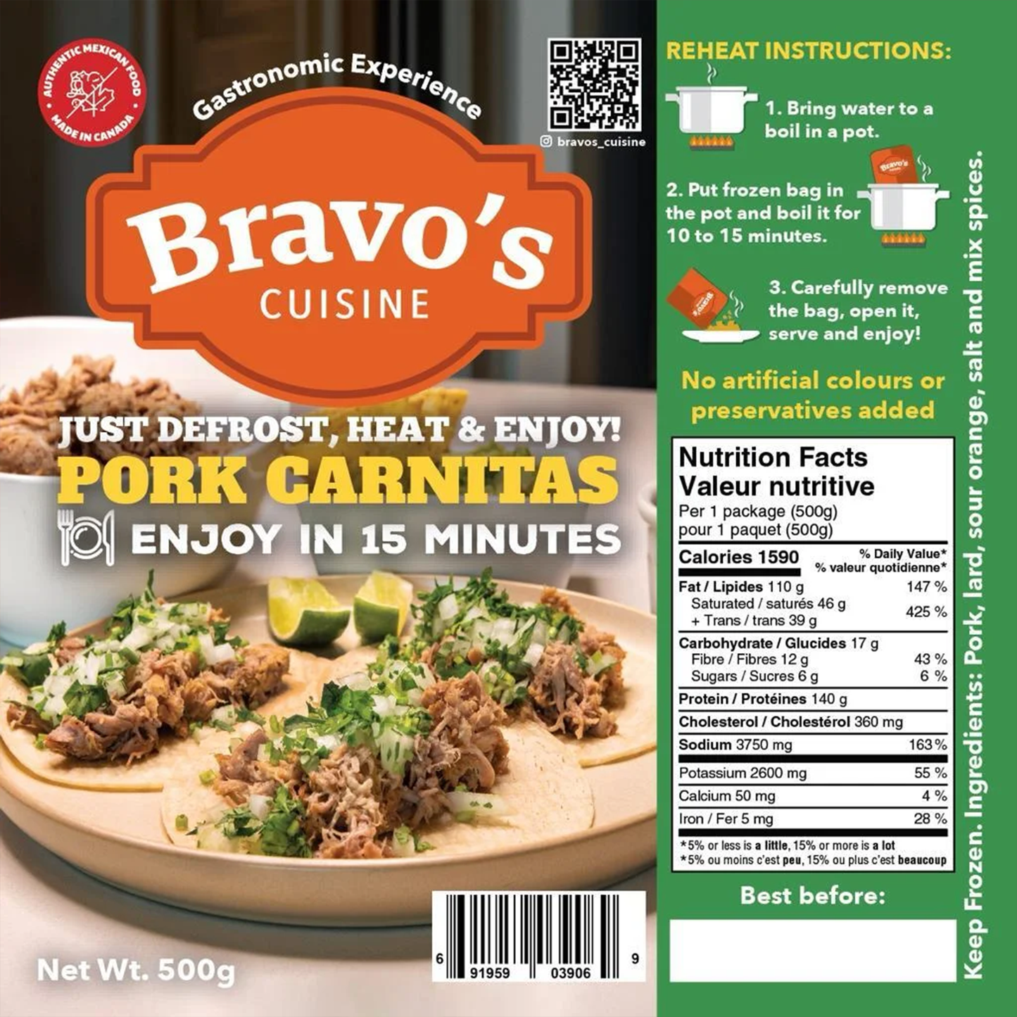 Carnitas de porc Bravo's 500g